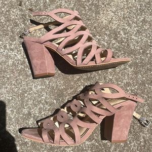Pink suede heels